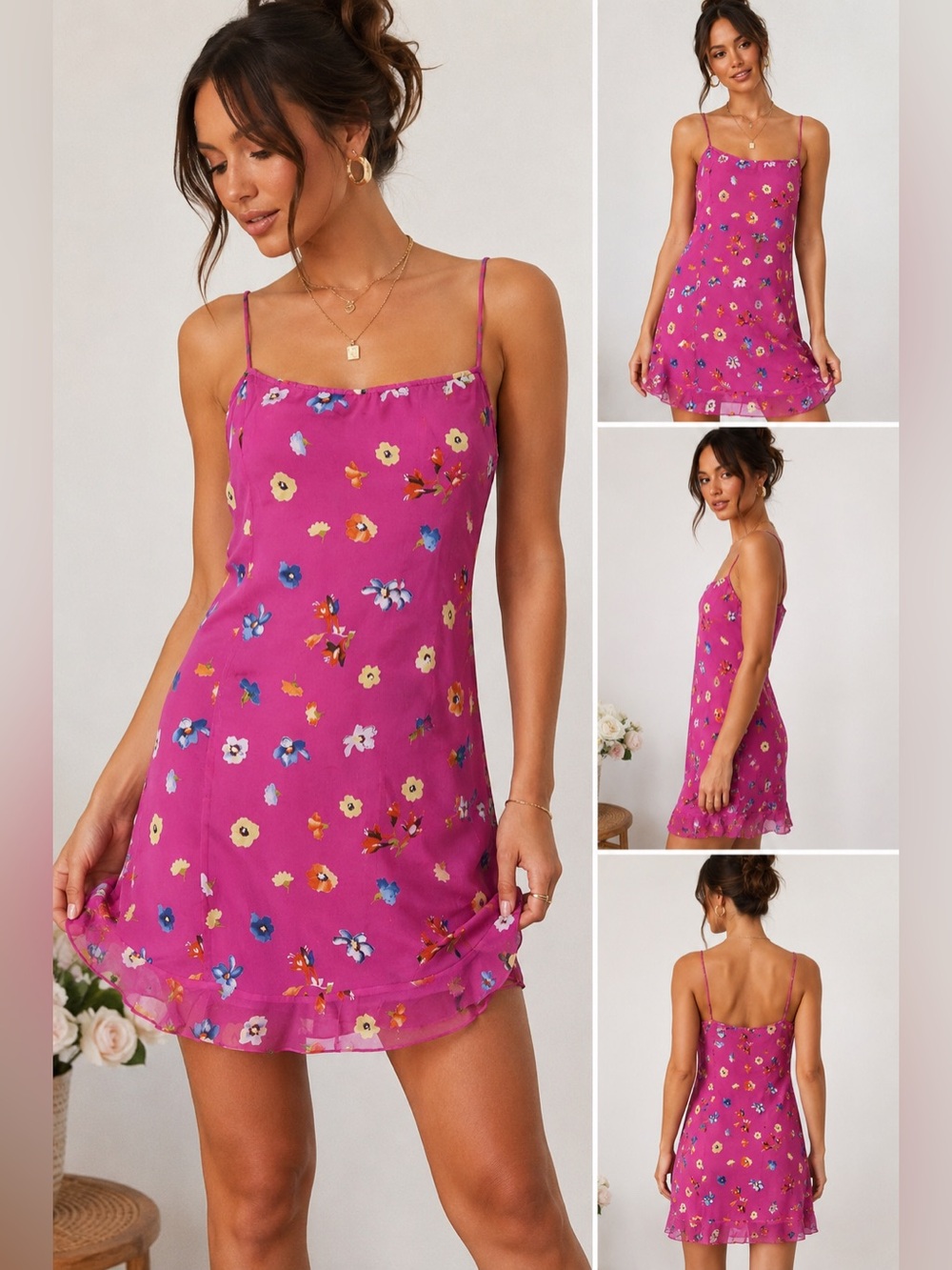Harolds 100% Rayon Pink Floral Mini Slip Dress Size 12 Sheer Overlay Y2K